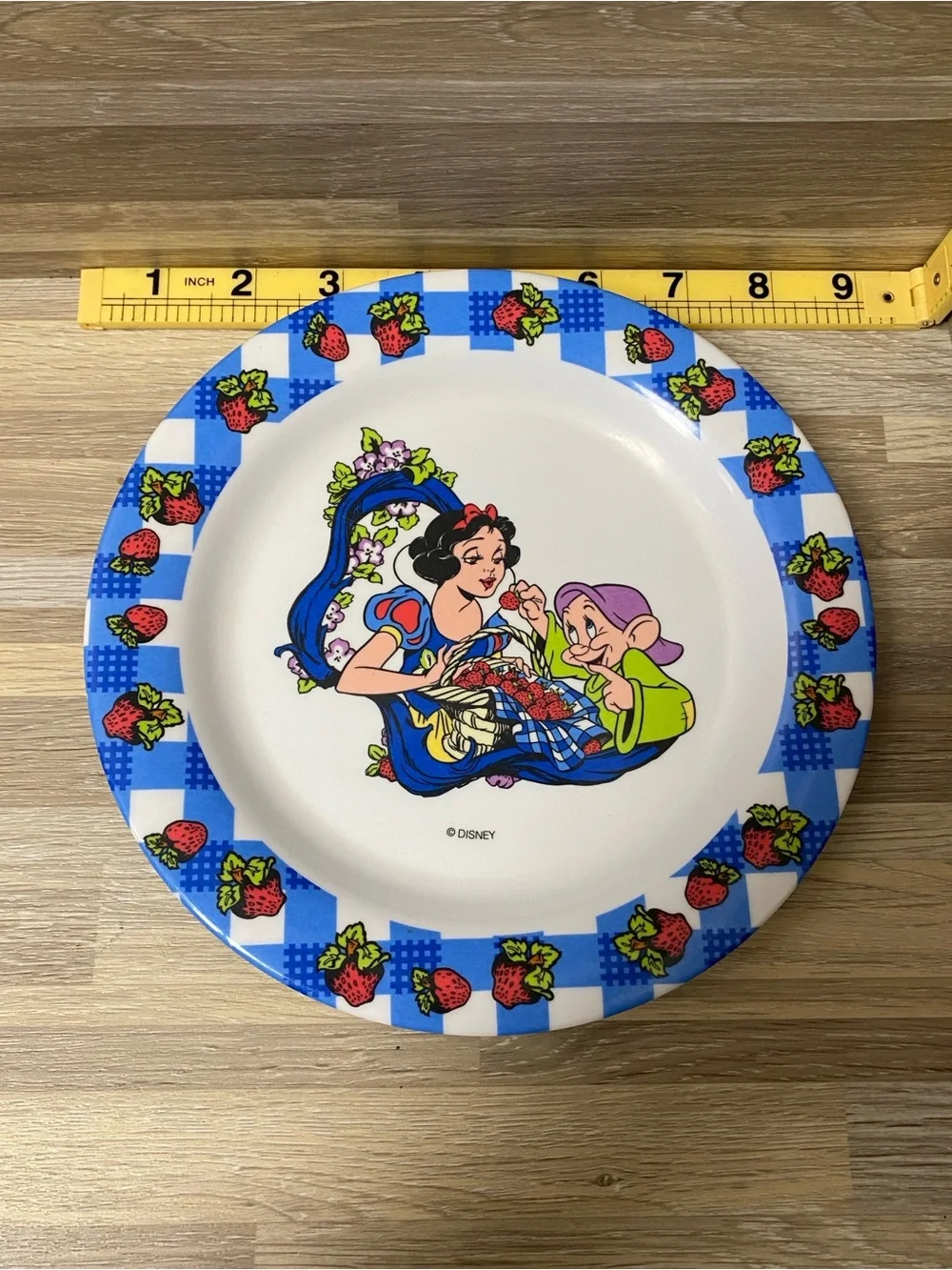 Disney Snow White & Dopey Blue Strawberry Accent Plate kids dinner lunch Vintage
